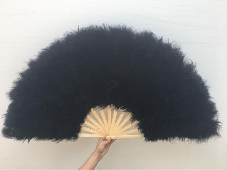 24pieces 21*40inch Large Feather Fan Burlesque Dance feather fan Bridal Bouquet black